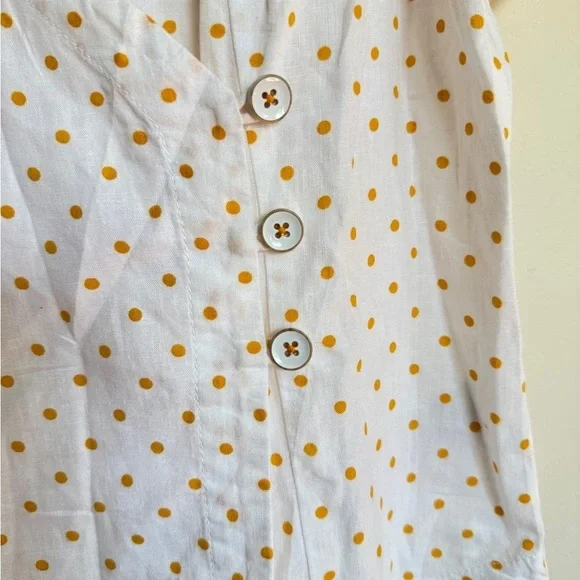 Anthropologie Maeve Shirt Top Women M Cream Linen Polka Dot Wrap Vintage Beach - Picture 6 of 11